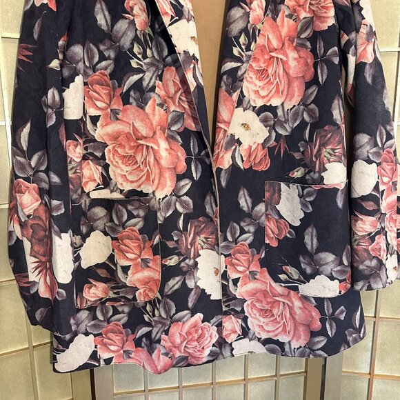 Anthropologie Solitaire Faux Suede Long Open Jacket Size L Garden Floral Print - Picture 4 of 8